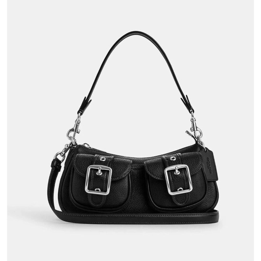 NWT Coach Leather Ashton Baguette shoulder bag CM079 Silver Black Authentic